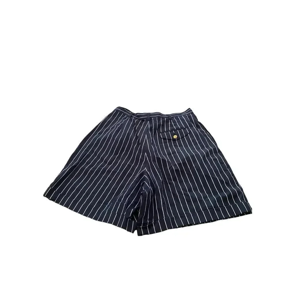Lizsport Blue & White High Rise Striped Pattern Chino Shorts Size 12